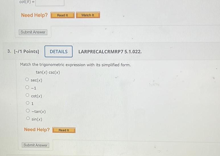 cot 8 Need Help Submit Answer 3 1 Points DETAILS sec