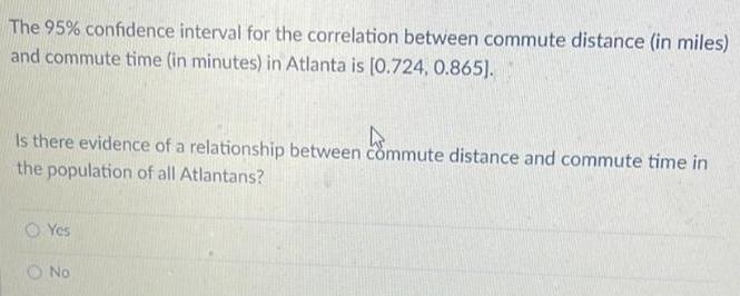  The 95 confidence interval for the correlation between commute distance in