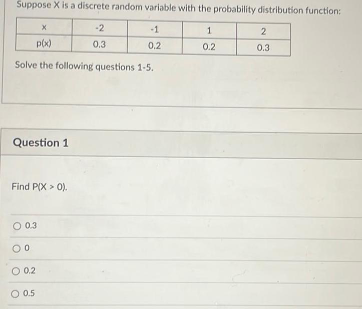 function X p x Solve the following questions 1 5 Question 1