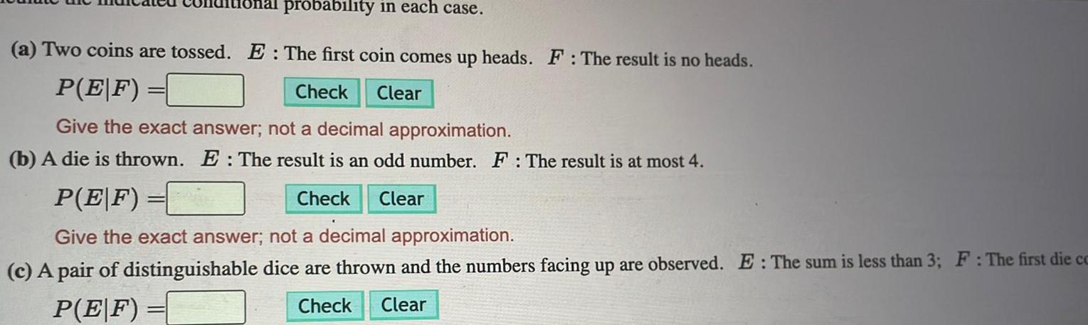  probability in each case a Two coins are tossed E The