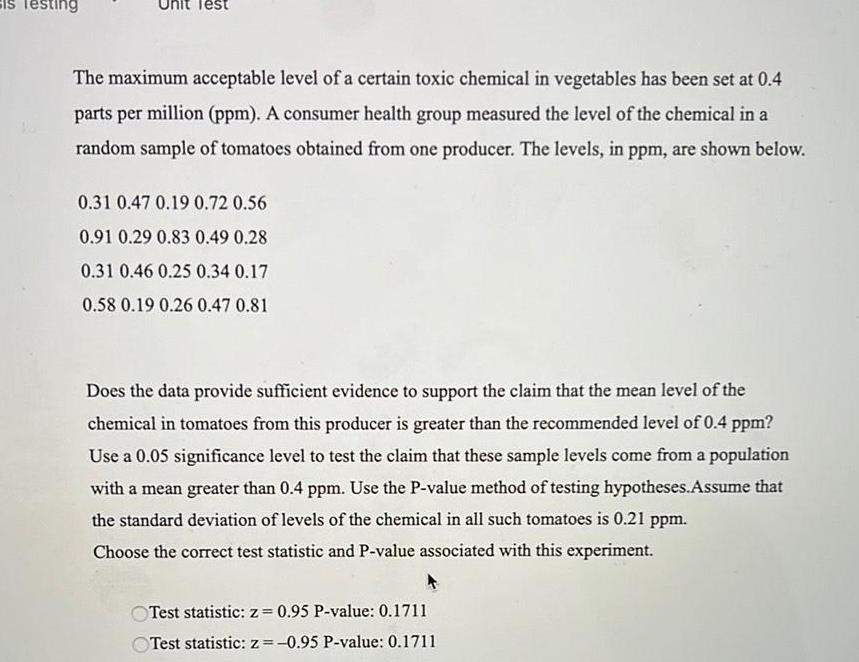 chemical in vegetables has been set at 0 4 parts per million