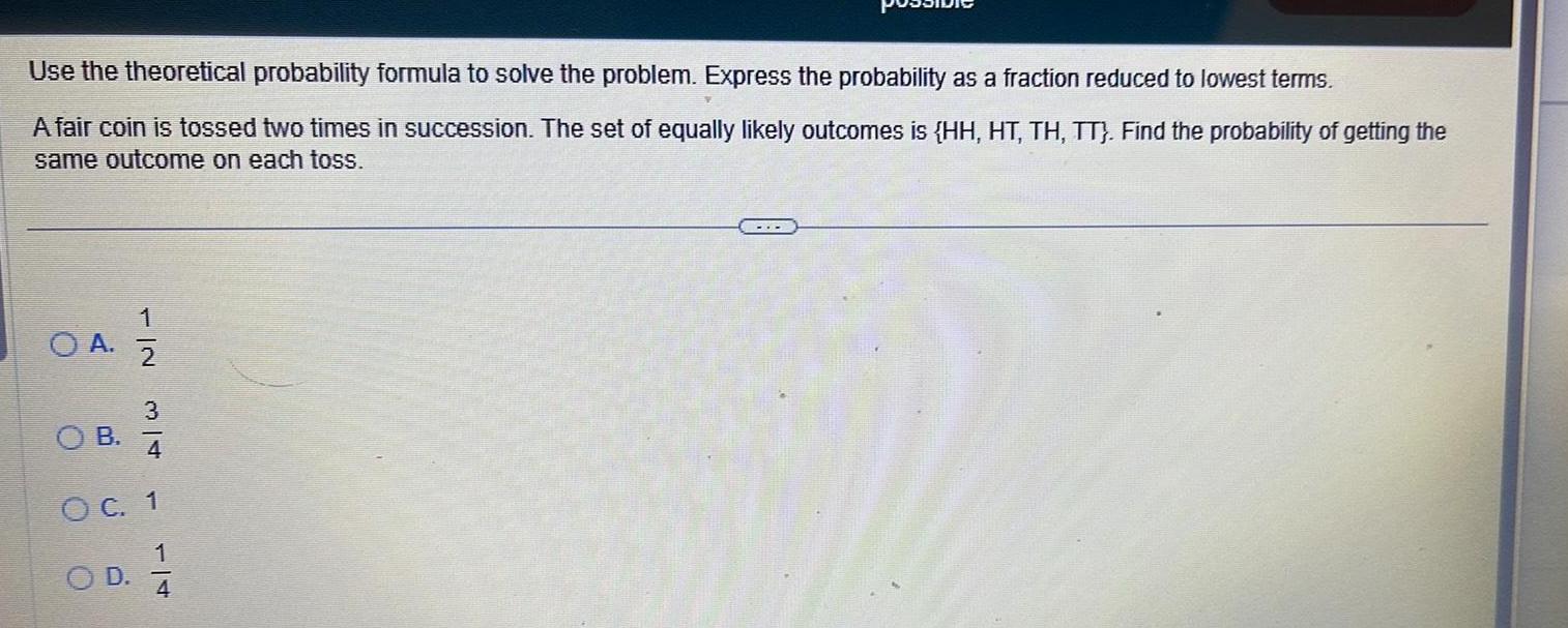 probability as a fraction reduced to lowest terms A fair coin is
