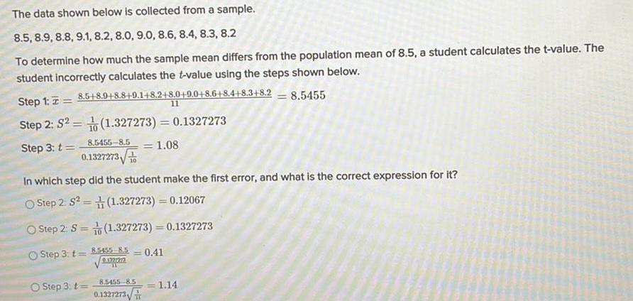  The data shown below is collected from a sample 8 5