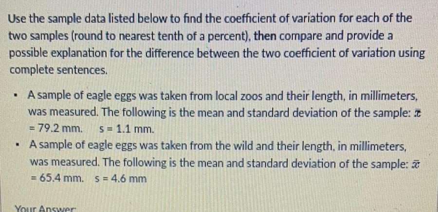  Use the sample data listed below to find the coefficient of