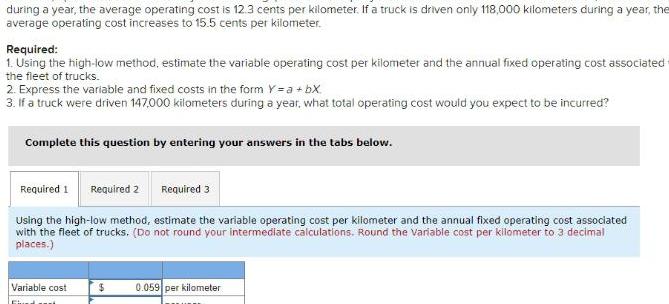  during a year the average operating cost is 12 3 cents