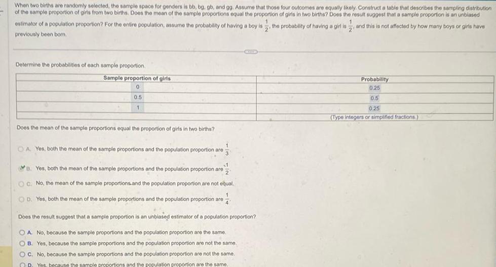 is bb bg gb and gg Assume that those four outcomes are
