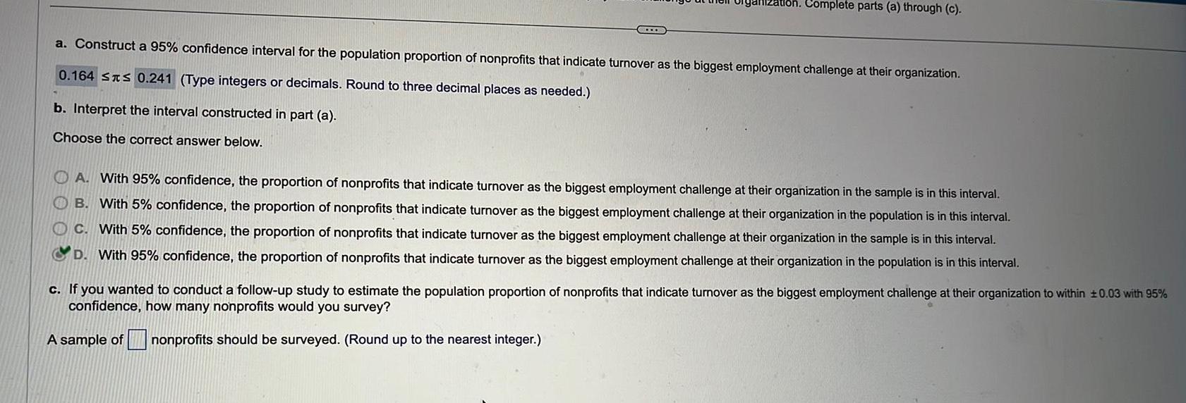 interval for the population proportion of nonprofits that indicate turnover as the
