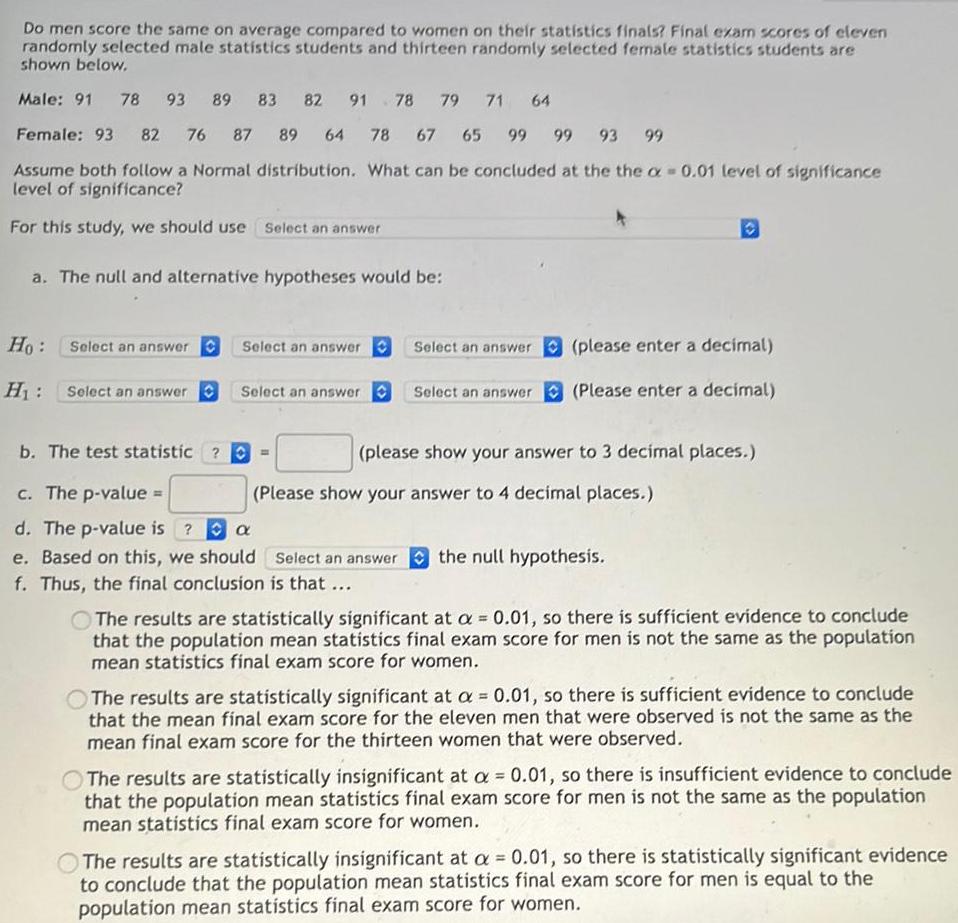  Do men score the same on average compared to women on