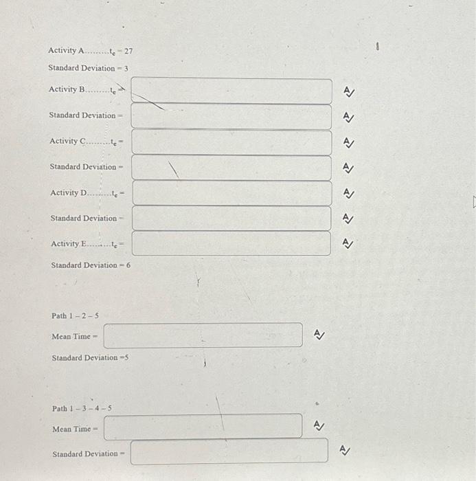 the table above, calculate each of the following values: Activity A \(