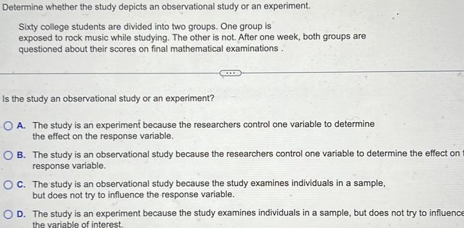 Sixty college students are divided into two groups One group is exposed