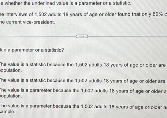 e whether the underlined value is a parameter or a statistic