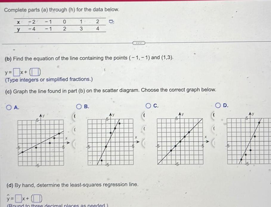  Complete parts a through h for the data below 2 1