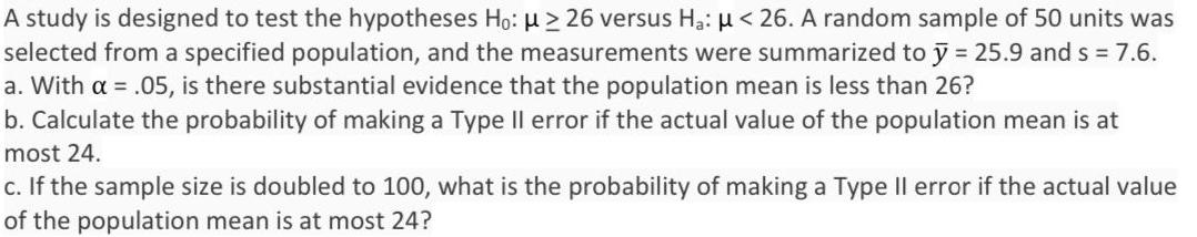 H 26 A random sample of 50 units was selected from a