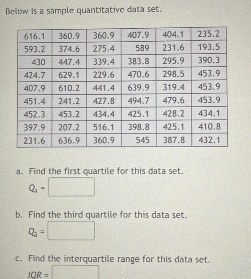  Below is a sample quantitative data set 360 9 360 9