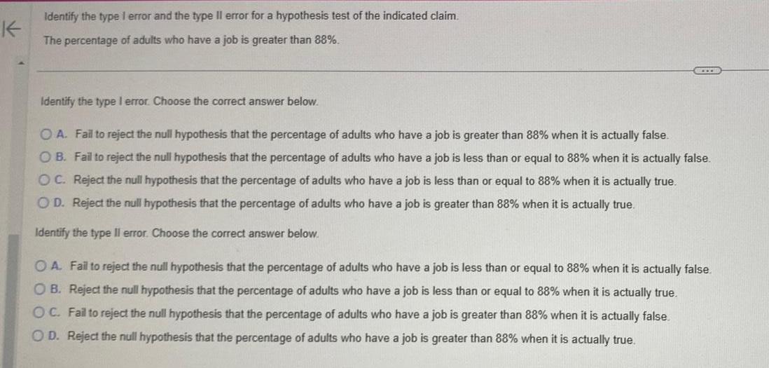for a hypothesis test of the indicated claim The percentage of adults