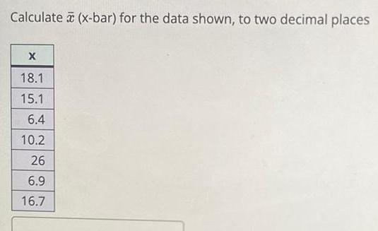 Calculate x bar for the data shown to two decimal places