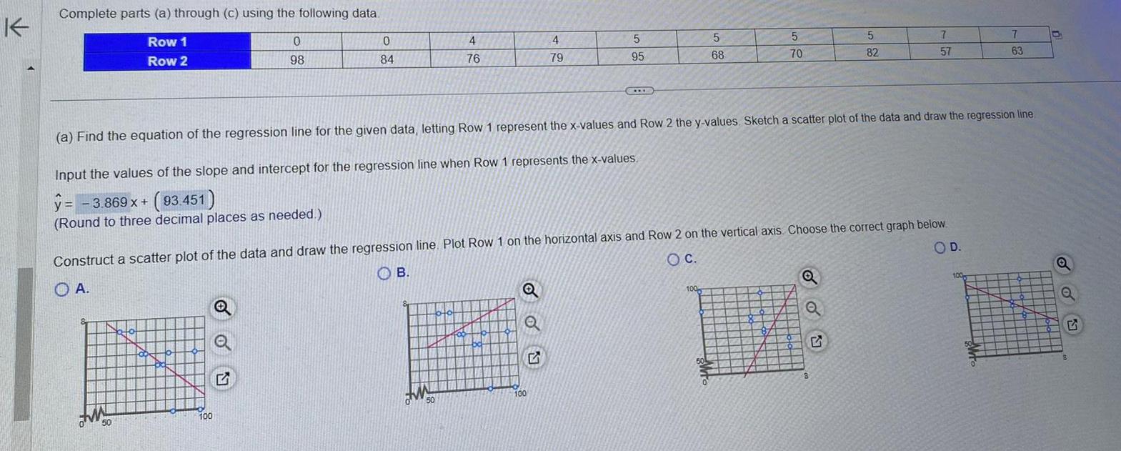 K Complete parts a through c using the following data Row