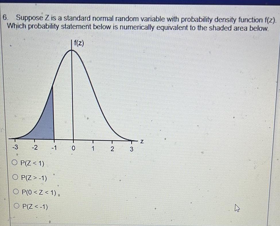  6 Suppose Z is a standard normal random variable with probability