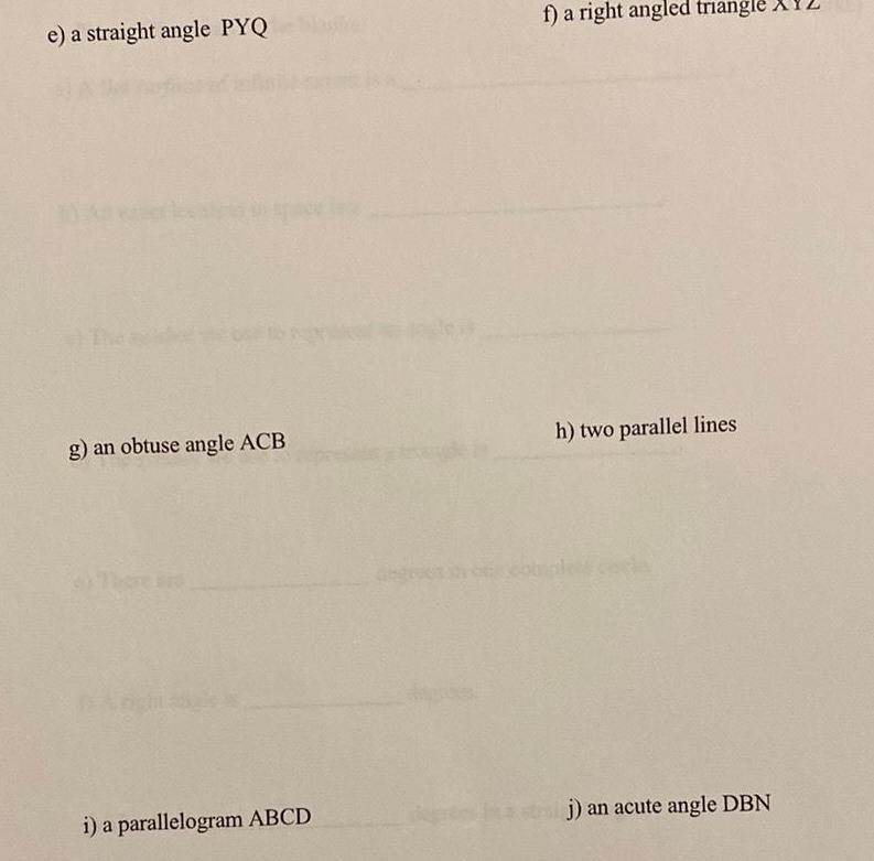 e a straight angle PYQ blaster g an obtuse angle ACB