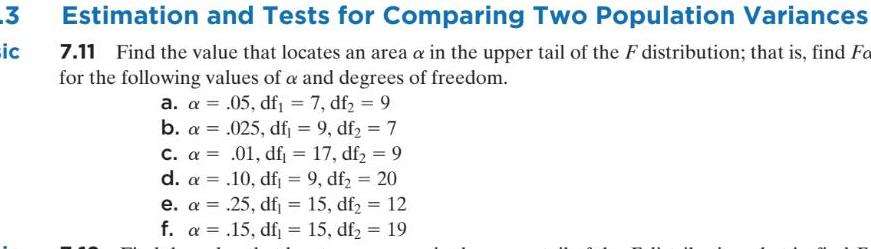 11 Find the value that locates an area a in the upper