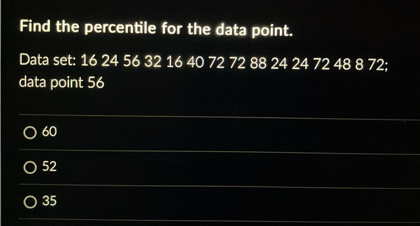 Find the percentile for the data point Data set 16 24