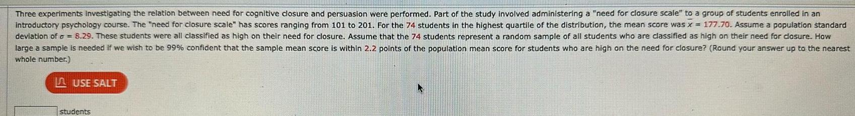 persuasion were performed Part of the study involved administering a need for