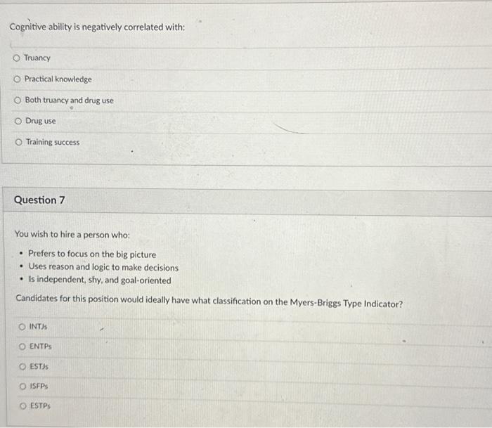 and drug use Drug use Training success Question 7 You wish to