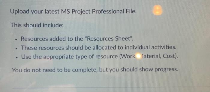  Upload your latest MS Project Professional File. This should include: -
