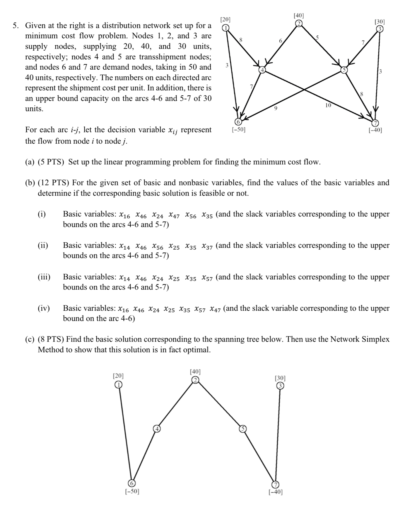 for a minimum cost flow problem. Nodes 1,2 , and 3 are