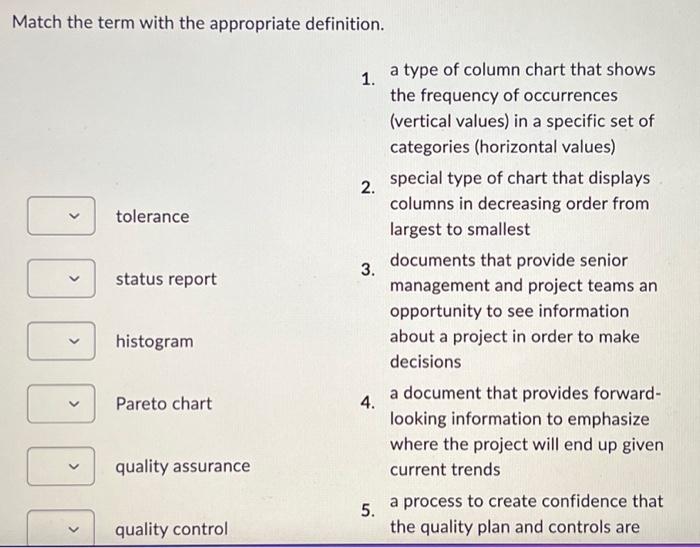  Match the term with the appropriate definition. 1. a type of
