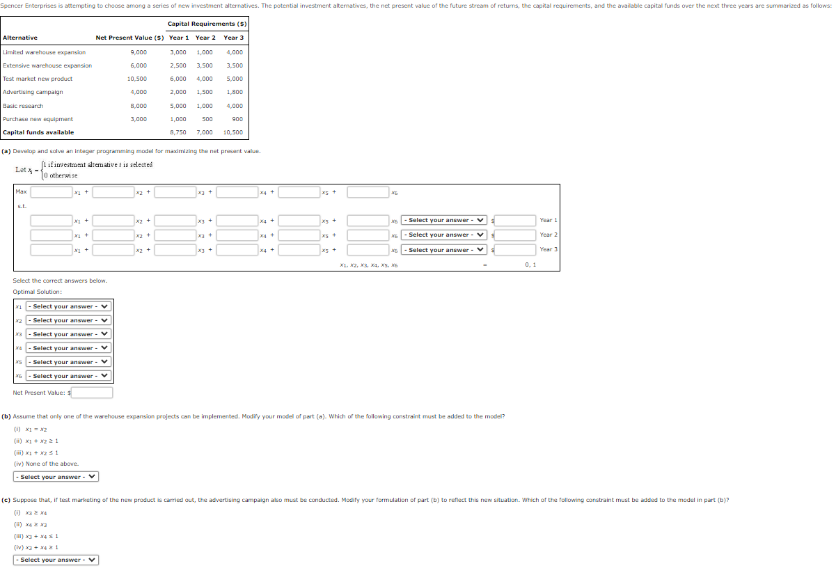 net present value. - \( \int 1 \) if investaneat alternative \(
