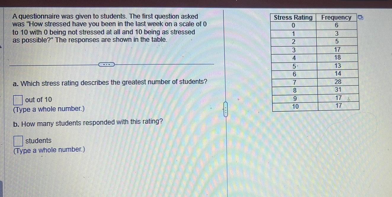  A questionnaire was given to students The first question asked was