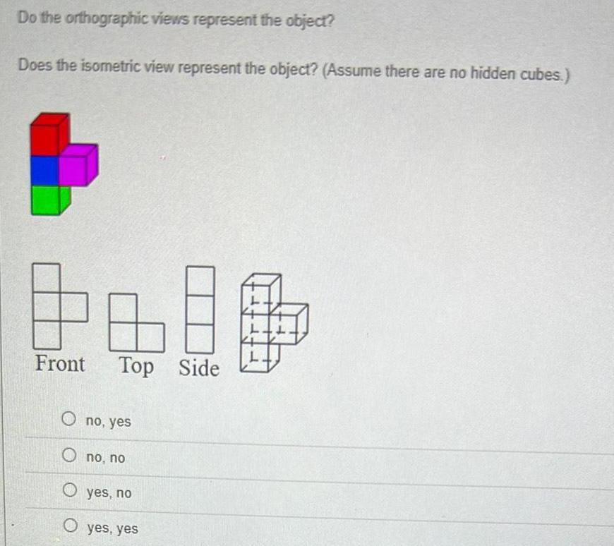 Do the orthographic views represent the object Does the isometric view