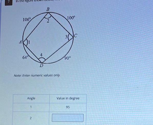 values only 2 B 100 90 Value in degree 95