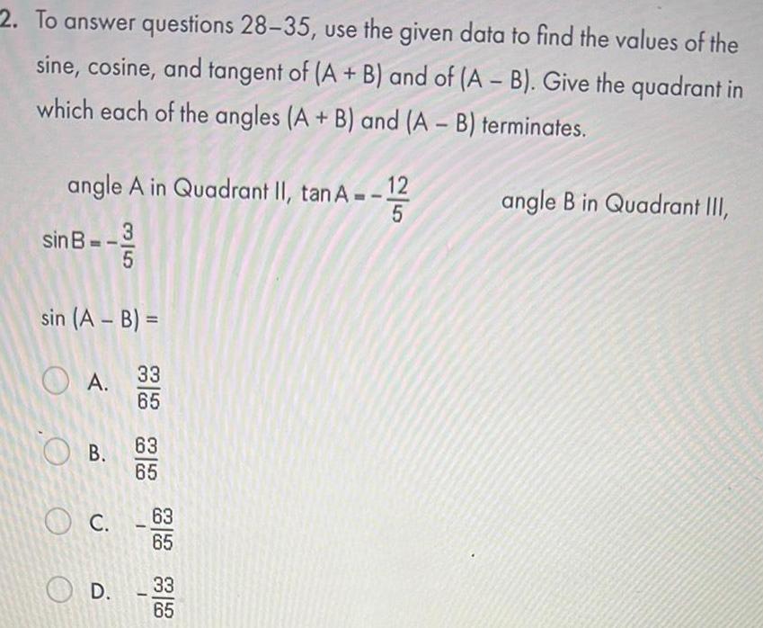 2 To answer questions 28 35 use the given data to