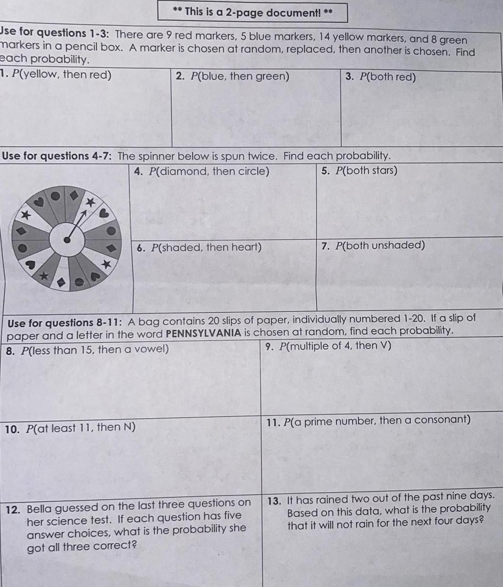 This is a 2 page document Use for questions 1 3
