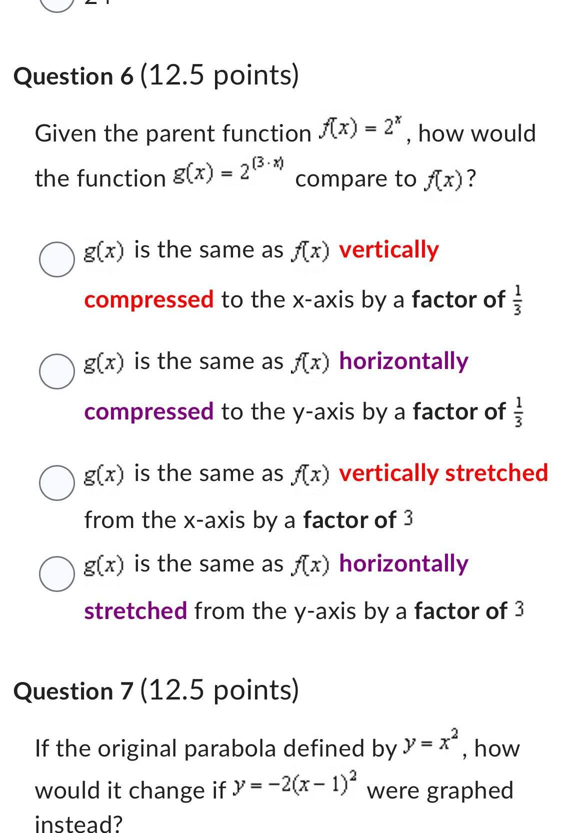 how would the function g x 2 x compare to f x