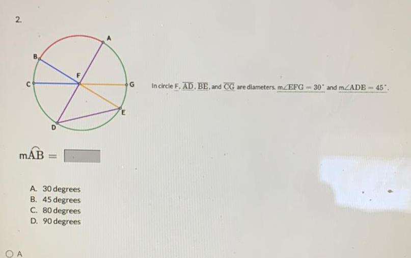 degrees D 90 degrees G In circle F AD BE and CG
