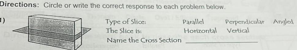 Type of Slice The Slice is Parallel Horizontal Name the Cross Section