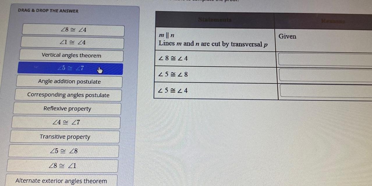  DRAG DROP THE ANSWER 28 24 21 24 Vertical angles theorem