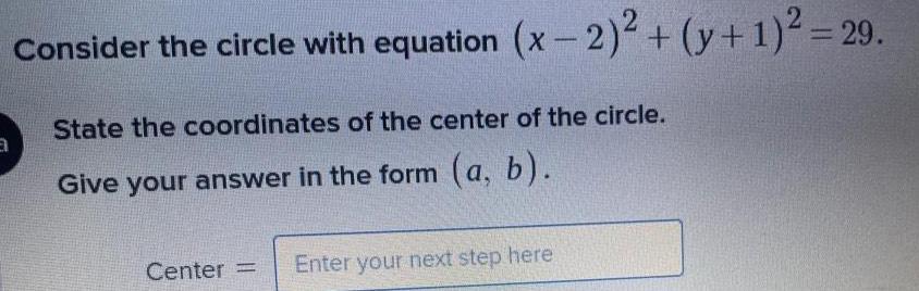 a Consider the circle with equation x 2 y 1 29