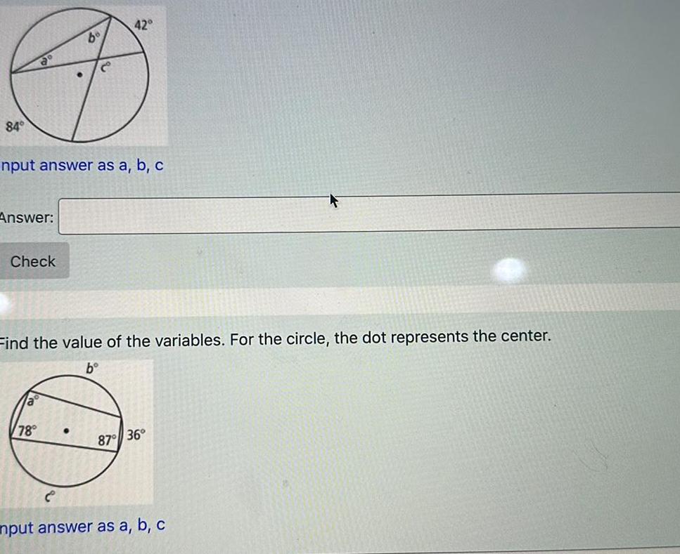 a 78 Co 42 Find the value of the variables For the