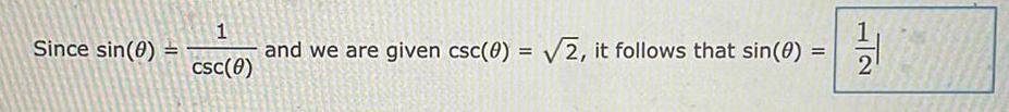 that sin(O) = 1 2