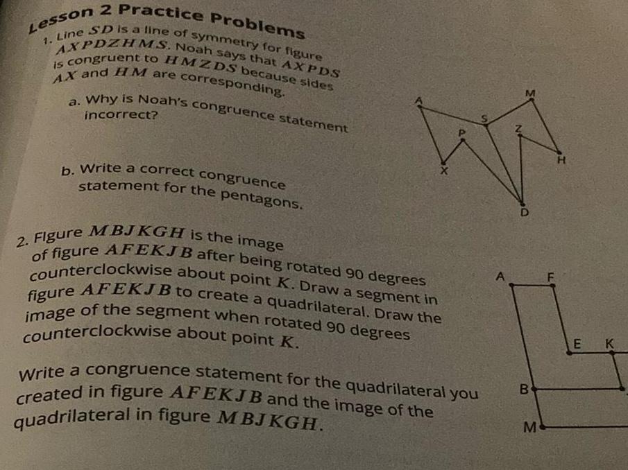  Lesson 2 Practice Problems 1 Line SD is a line of