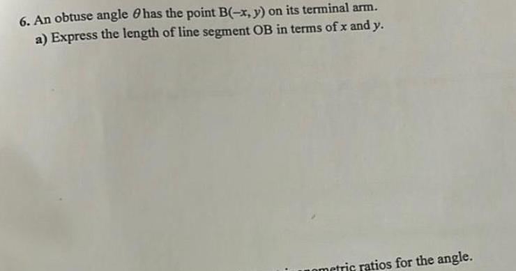 6 An obtuse angle has the point B x y on