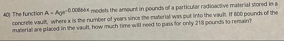 a particular radioactive material stored in a concrete vault, where x is