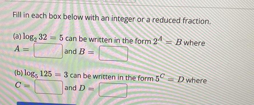Fill in each box below with an integer or a reduced