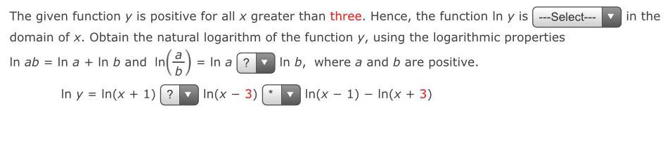 The given function y is positive for all x greater than