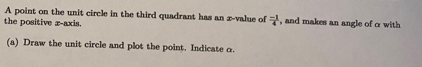 an x-value of -1/4, and makes an angle of a withthe positive