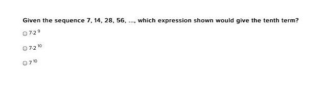 Given the sequence 7. 14, 28, 56, 7-2 g Which expression shown